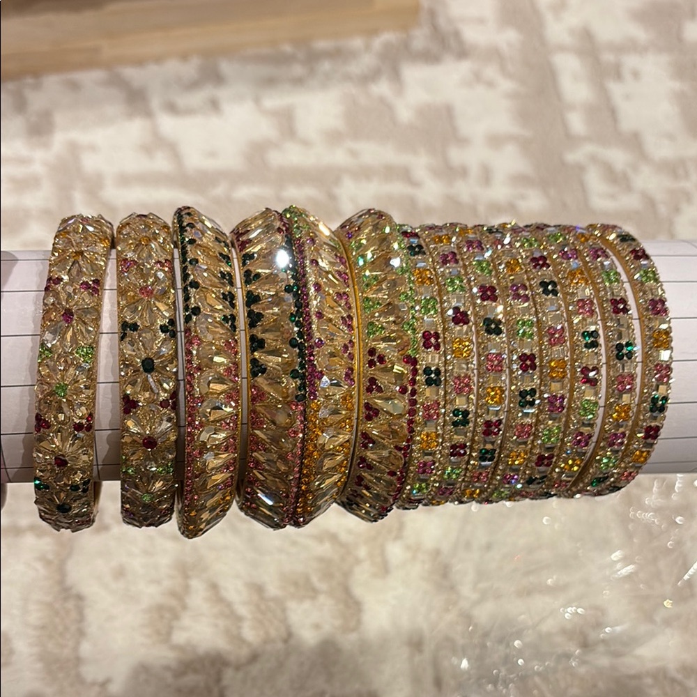 Elegant Gold and Multicolor Bangle Set
